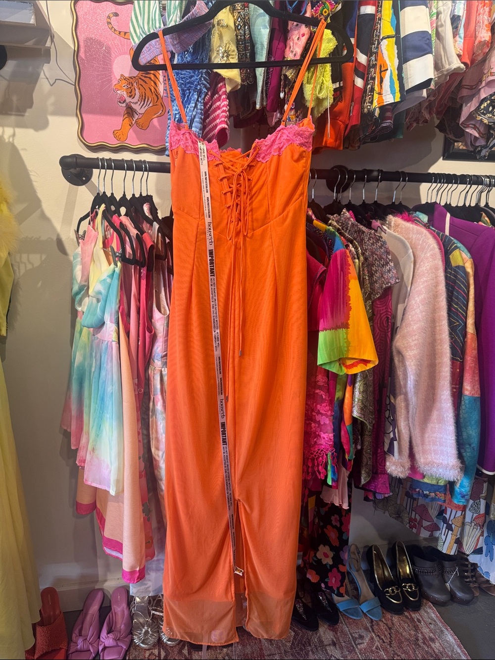 House of CB Orange Slip Dress with Pink Lace Trim & Corset Back-NWT - Picture 4 of 6